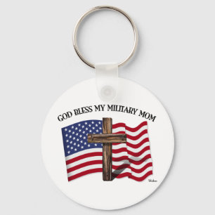 GOD BLESS MEINE MILITÄRISCHE MAMA, robustes Kreuz Schlüsselanhänger
