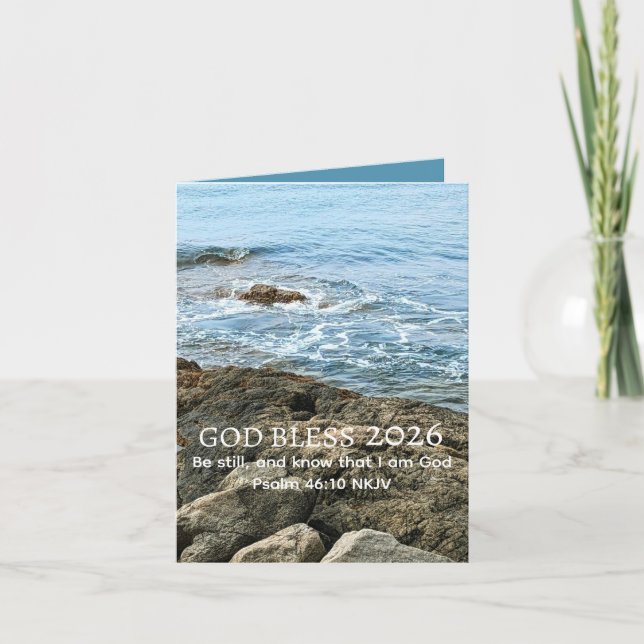 God Bless New Year 2026 Peaceful Blue Sea Photo Karte (Vorderseite)