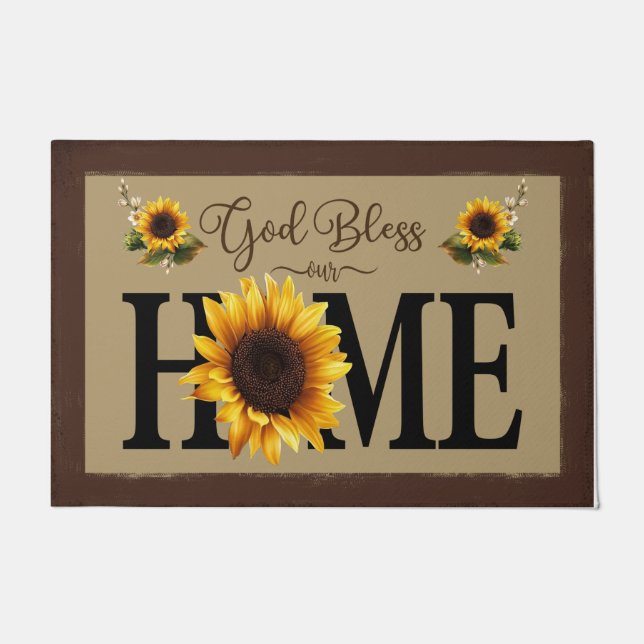 God Bless Our Home, Cute Sunflowers  Fußmatte (Vorderseite)