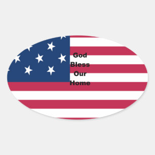 God Bless Our Zuhause: USA Flag Swirl Art Ovaler Aufkleber