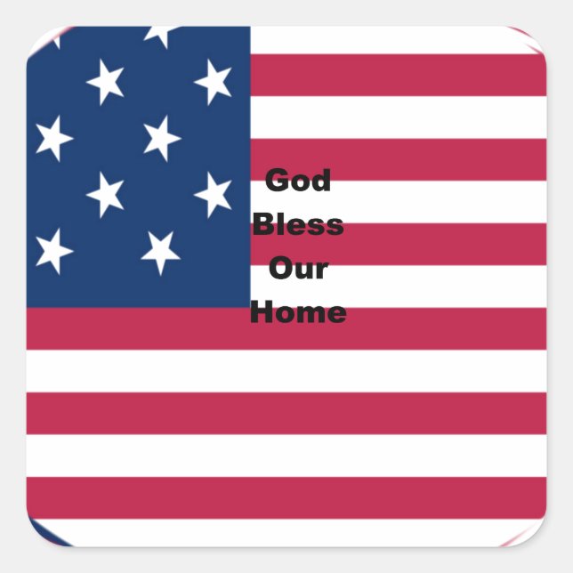 God Bless Our Zuhause: USA Flag Swirl Art Quadratischer Aufkleber (Vorderseite)
