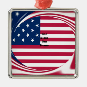 God Bless Our Zuhause: USA Flag Swirl Art Silbernes Ornament