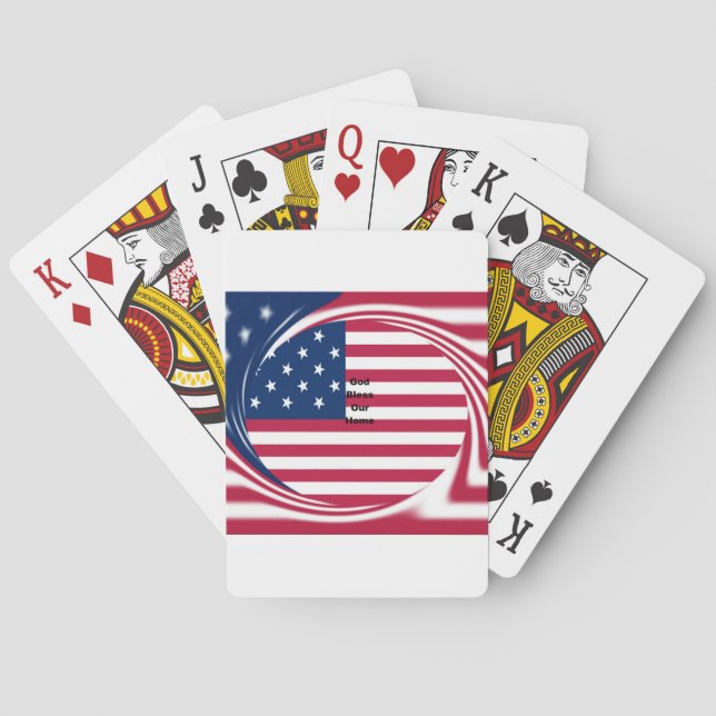 God Bless Our Zuhause: USA Flag Swirl Art Spielkarten (Rückseite)