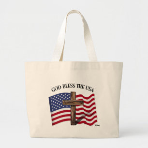 GOD BLESS THE USA mit robustem Kreuz & US-Flagge Jumbo Stoffbeutel