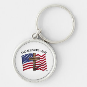 GOD BLESS UNUR ARMY mit robustem Kreuz und US-Flag Schlüsselanhänger