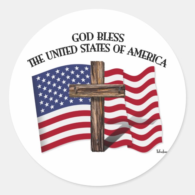 GOD BLESS-USA überschreiten US-Flagge Runder Aufkleber (Vorderseite)