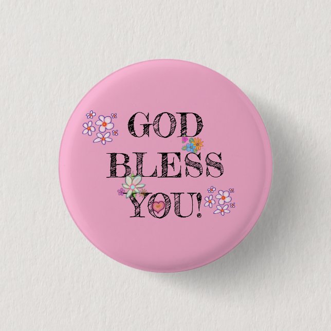 ‘God Bless You’ Christian Floral Pink Button (Vorderseite)