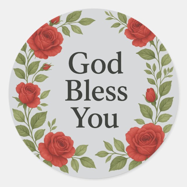 God Bless You Religious Rose Floral Runder Aufkleber (Vorderseite)