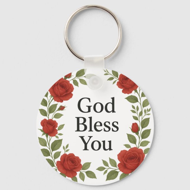 God Bless You Religious Rose Floral Schlüsselanhänger (Vorderseite)