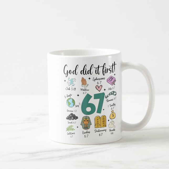 God Did It First 67 Meme Retro Christian Funny Fai Kaffeetasse (Rechts)