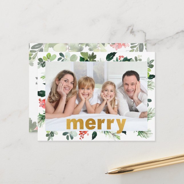 God Foil Merry Festive Greenerity Personalisiertes Feiertagspostkarte (Vorderseite/Rückseite Beispiel)