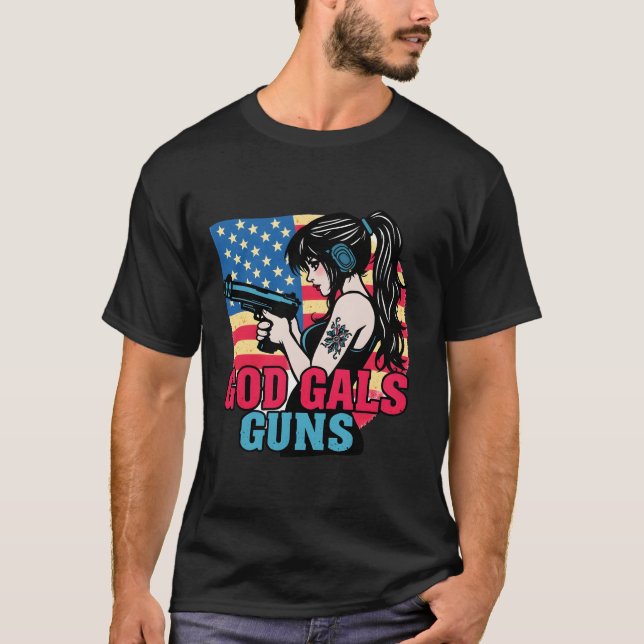 ''God Gals Guns'' American Style  T-Shirt (Vorderseite)