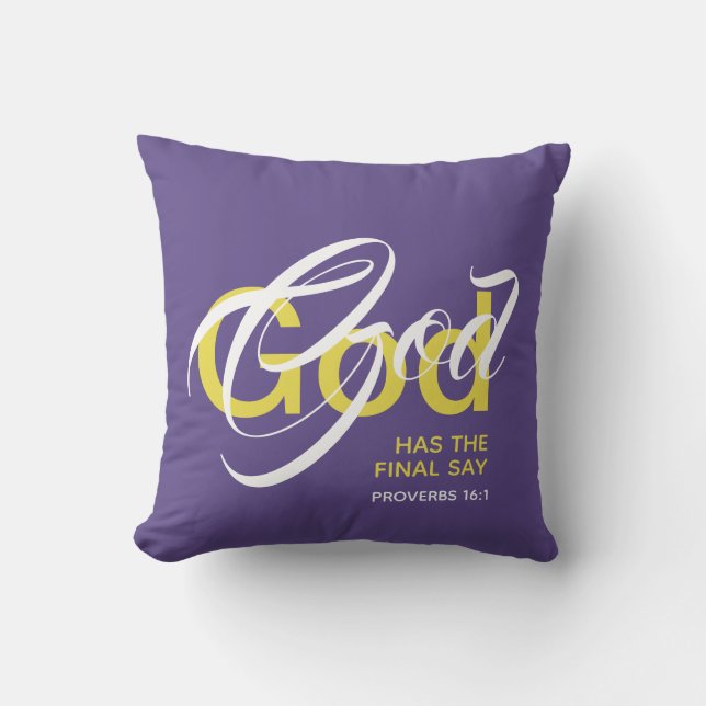 GOD HAT DIE LETZTE SAY Monogram Lila Schrift Kissen (Vorderseite)