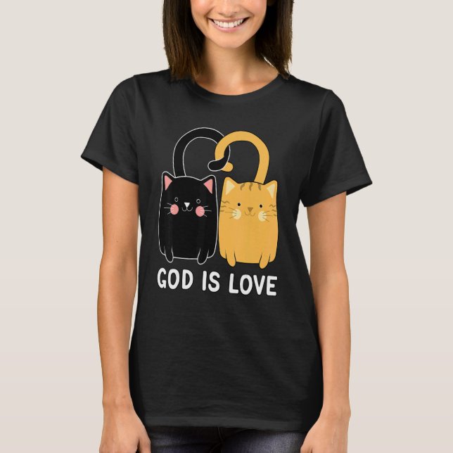 God Is Love Christian Black Kitten Ginger Cat T-Shirt (Vorderseite)