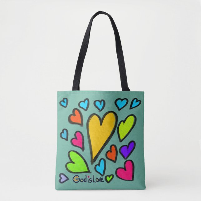 God is Love with Hearts Turquoise Tasche (Vorderseite)