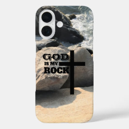 God is My Rock Bible Verse Black Cross Christian iPhone 16 Hülle