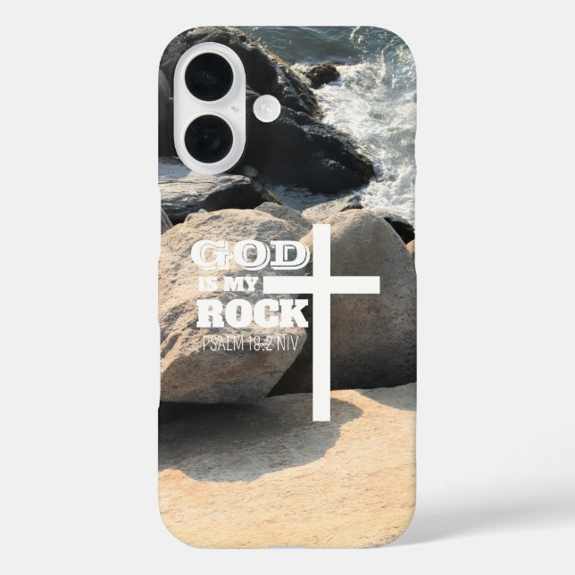 God is My Rock Bible Verse White Cross Christian iPhone 16 Hülle (Rückseite)