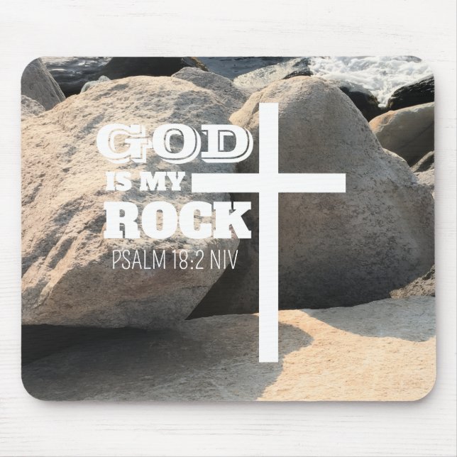 God is My Rock Bible Verse White Cross Christian Mousepad (Vorne)