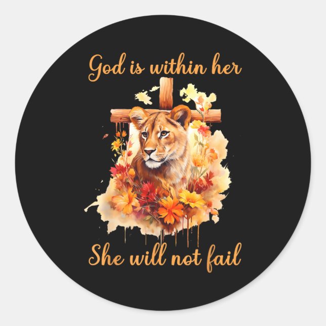God Is Within Her She Will Not Fail Lioness Cross  Runder Aufkleber (Vorderseite)