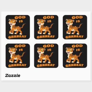 GOD ist groß: Kinder und Erwachsene Tiger Christl Quadratischer Aufkleber