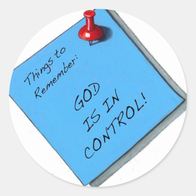 GOD IST IN KONTROLLE MEMO RUNDER AUFKLEBER (Vorderseite)