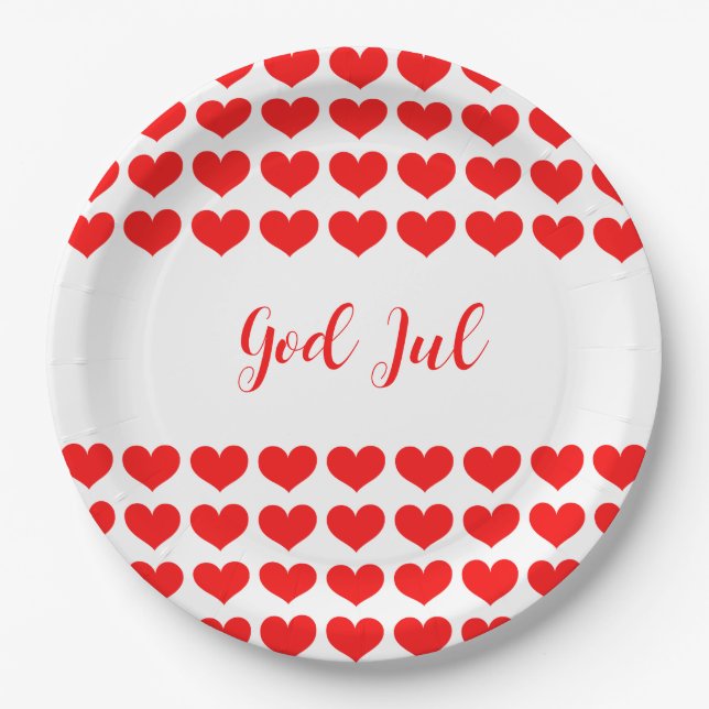 God Jul Christmas Party Nordic Red White Pattern Pappteller (Vorderseite)