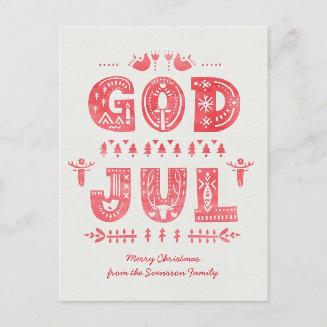 God Jul Swedish Christmas Card Scandi Style Script Postkarte (Vorderseite)