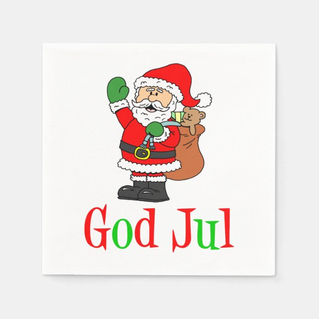 God Jul Swedish Christmas Santa Napkins Serviette (Vorderseite)