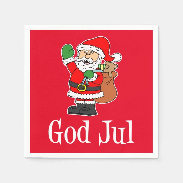 God Jul Swedish Christmas Santa Napkins Serviette (Vorderseite)