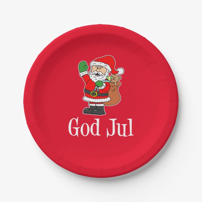 God Jul Swedish Christmas Santa Paper Plate Pappteller (Vorderseite)