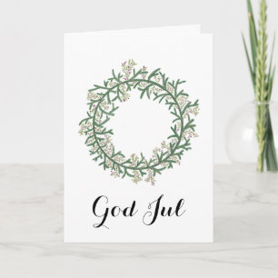 God Jul, Swedish Christmas Wreath Holiday Card Feiertagskarte