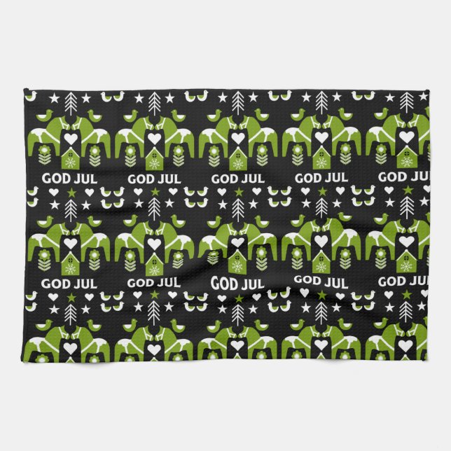 God Jul Swedish Folk Art Geschirrtuch (Horizontal)