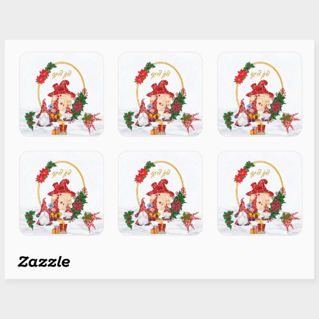God Jul Swedish Gnomes Red Family Quadratischer Aufkleber (Blatt)