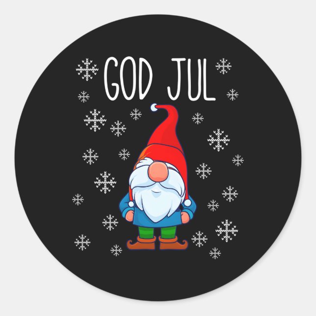 God Jul Swedish Tomte Gnome Scandinavian Merry Runder Aufkleber (Vorderseite)