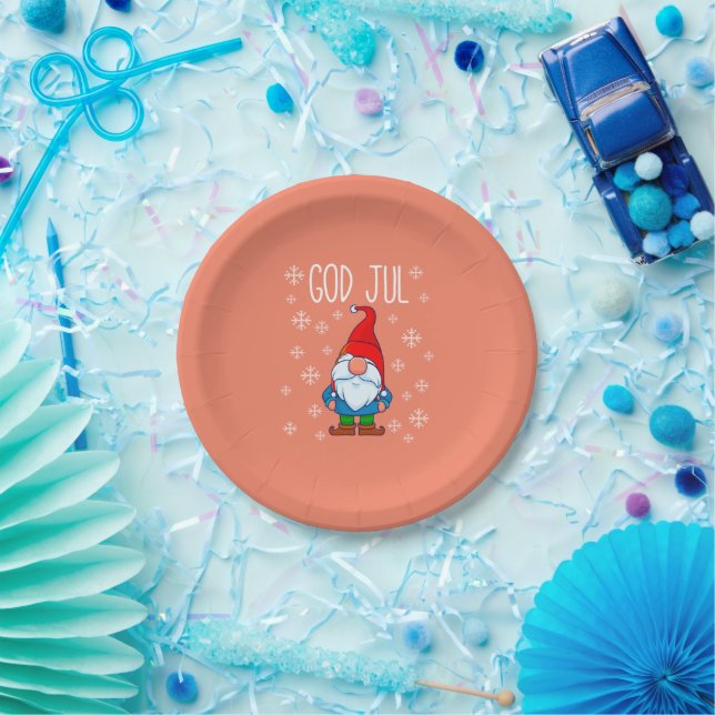 God Jul, Swedish Tomte Gnome, skandinavisches Merr Pappteller (Party)