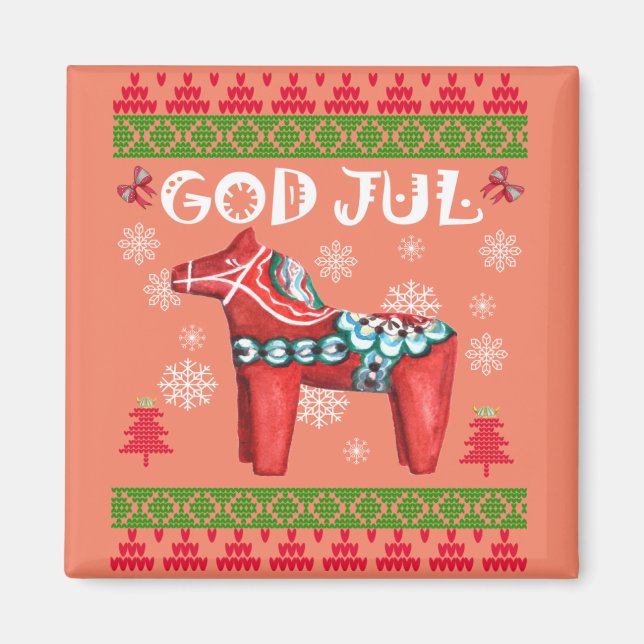 God Jul Ugly Christmas Long Sleeve Scandinavian Da Magnet (Vorne)