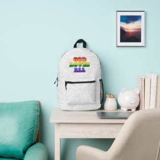 "God Loves All" Gay/LGBTQIA+/Queer Christian Pride Bedruckter Rucksack