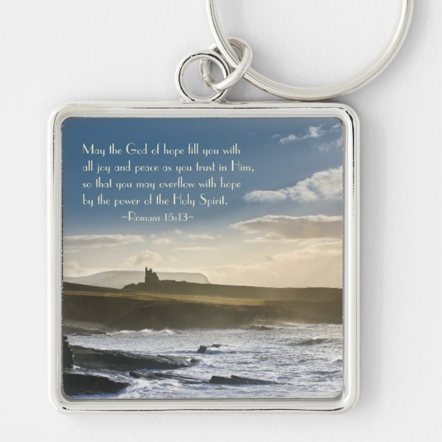 God of Hope, Romans 15:13 Bible Verse, Irish Coast Schlüsselanhänger (Vorne)