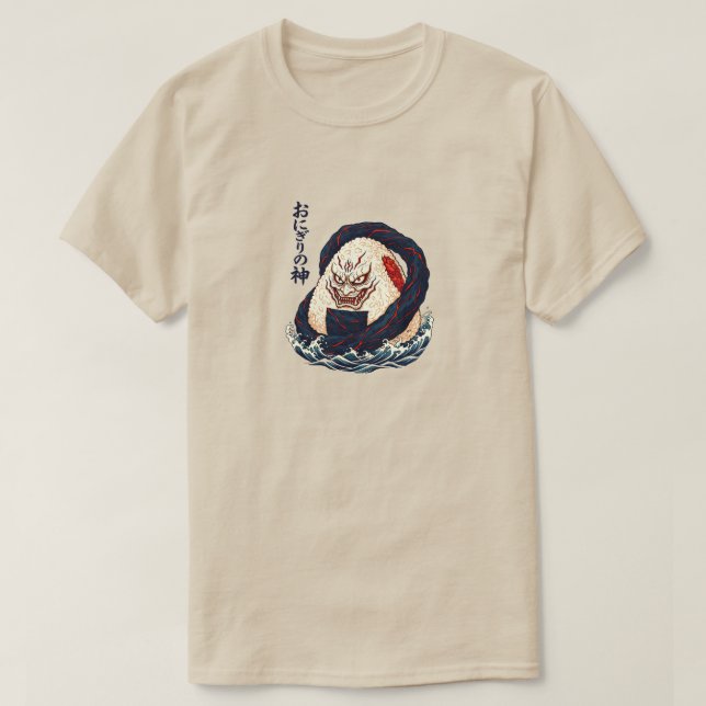 God of Onigiri Oni Samurai Japanese Rice Ball Wave T-Shirt (Design vorne)