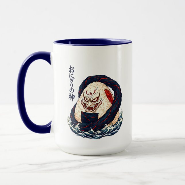 God of Onigiri Oni Samurai Japanese Rice Ball Wave Tasse (Links)