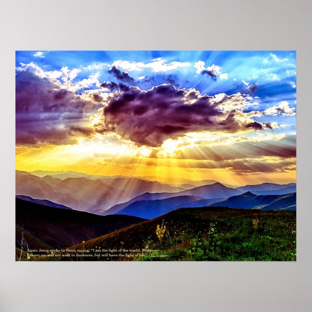 God Ray Sunams Mountains Scripting Verse Poster (Vorne)