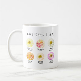 God Says I Am Affirmation Scripture Pastel Floral Kaffeetasse