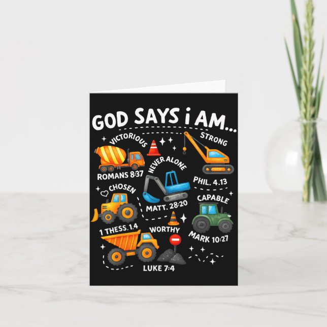 God Says I Am Christian Bible Verses Boys Construc Karte (Vorderseite)