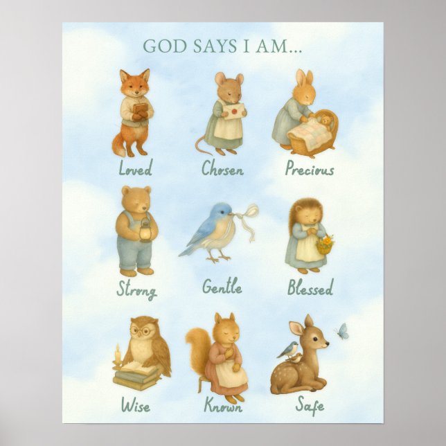 God Says I Am – Scripture Declaration Nursery Wal  Poster (Vorne)
