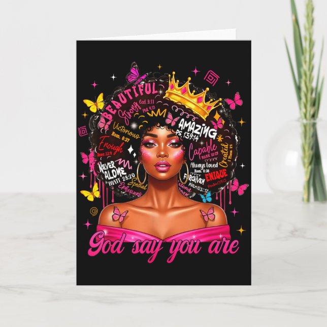 God Says You Are Afro Melanin Queen Christian Girl Karte (Vorderseite)