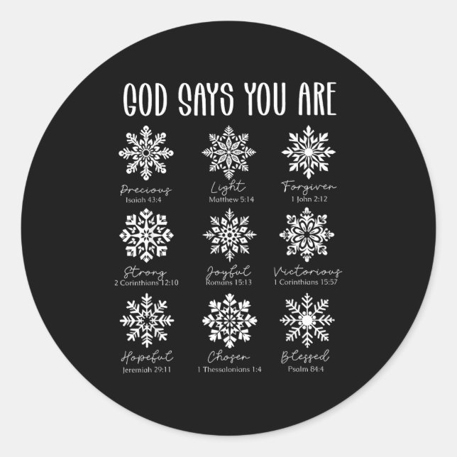 God Says You Are Christian Snowflake Christmas Bib Runder Aufkleber (Vorderseite)