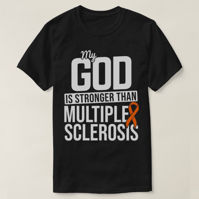 God Stronger Multiple Sclerosis MS Awareness Orang T-Shirt (Design vorne)