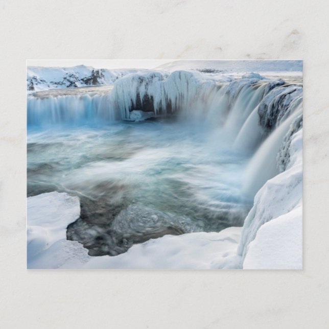 Godafoss Wasserfall, Winter, Island 2 Postkarte (Vorderseite)