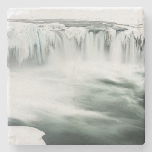 Godafoss Wasserfall, Winter, Island Steinuntersetzer (Vorderseite)