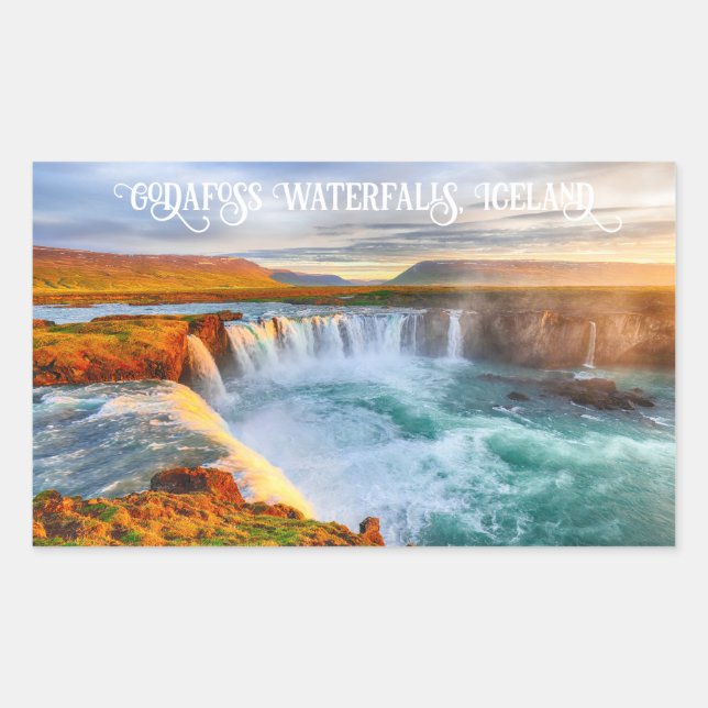 Godafoss-Wasserfälle im benutzerdefinierten Text,  Rechteckiger Aufkleber (Vorderseite)